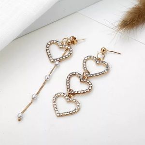 Crystal Pearls Tassels Hearts Stud Drop Earrings